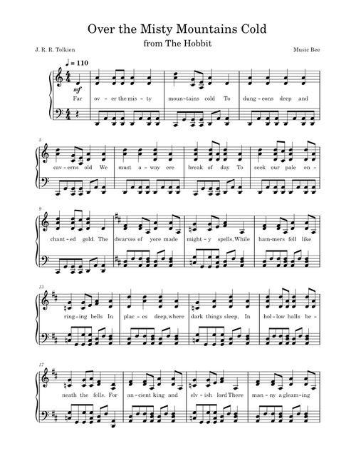 Over the Misty Mountains Cold (from J. R. R. Tolkien's book The Hobbit)