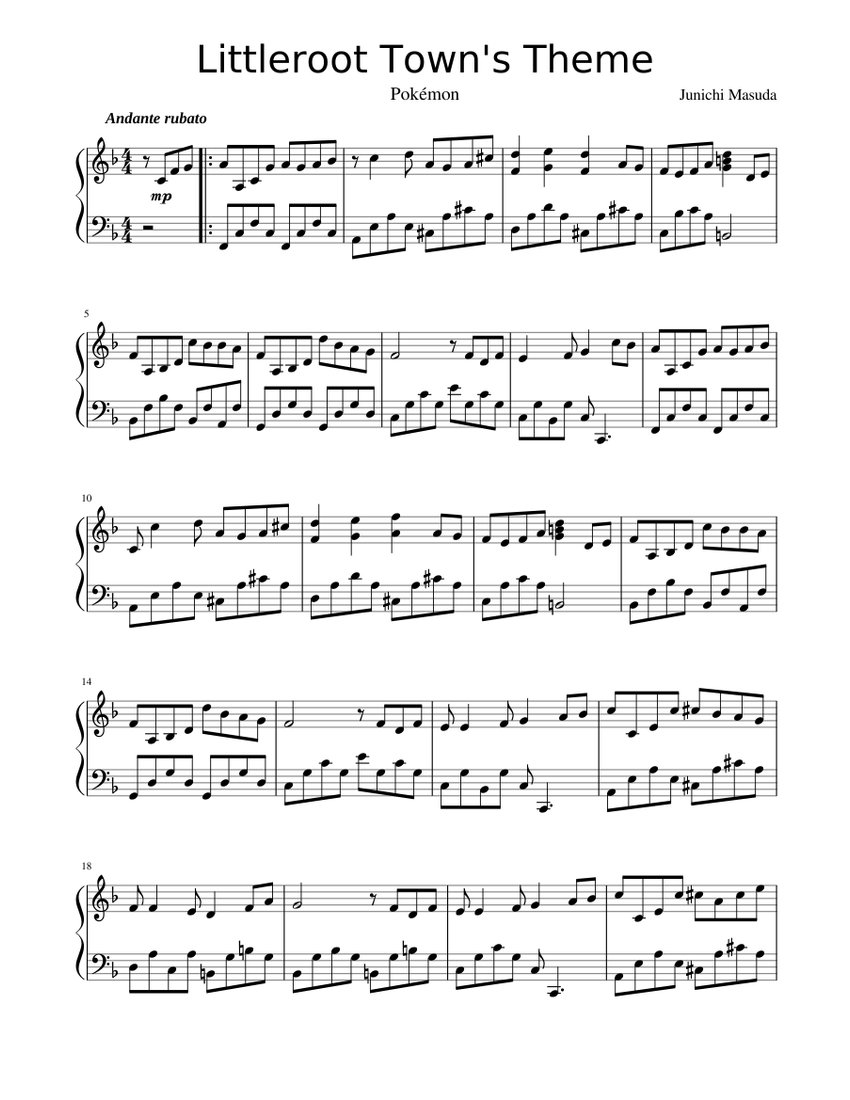 話題の人気 Littleroot Town Sheet Music for Piano (Solo) | MuseScore.com その他