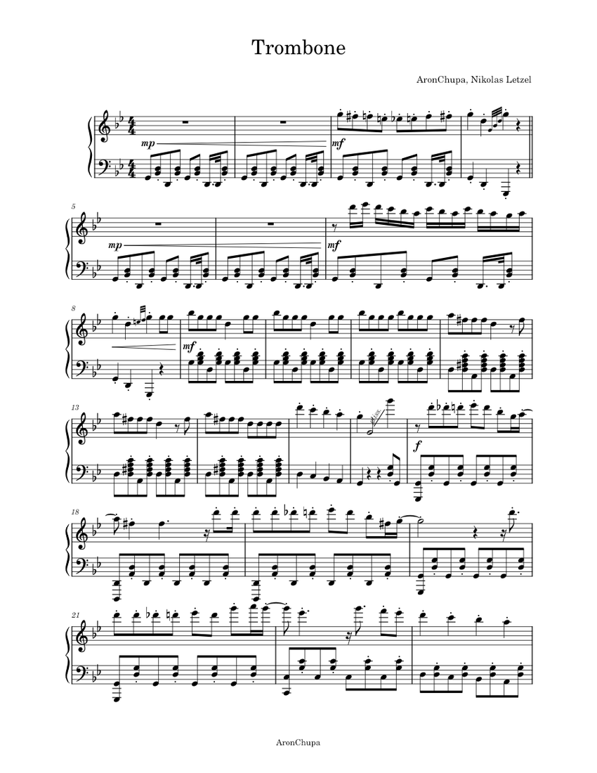 Trombone AronChupa & Little Sis Nora piano tutorial