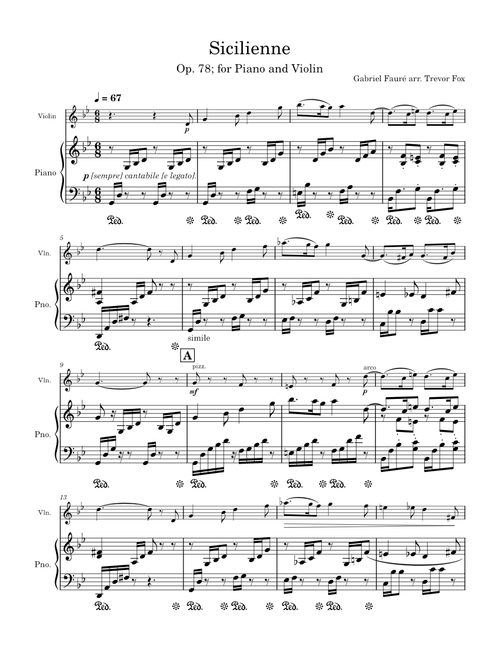 Sicilienne, Op.78 for Piano and Violin – Gabriel Fauré