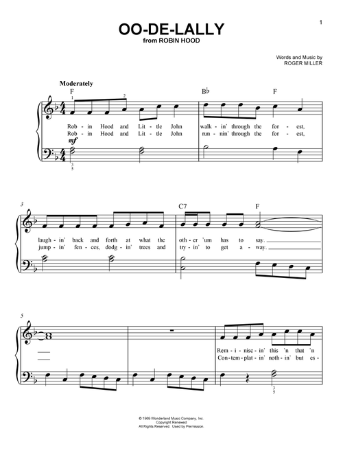 Oo-De-Lally (from Robin Hood) - Roger Miller (Easy Piano)
