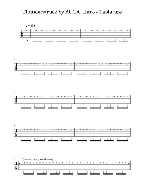 Thunderstruck – AC/DC Thunderstruck by AC DC Intro - Tablature