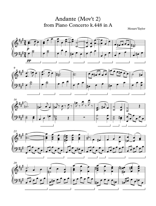Mozart, k.488 piano concerto, mov't 2 paraphrase (Arr. Paul Taylor) (Piano Solo)