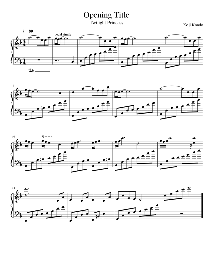 Opening Title- Twilight Princess Sheet Music for Piano (Solo) easy