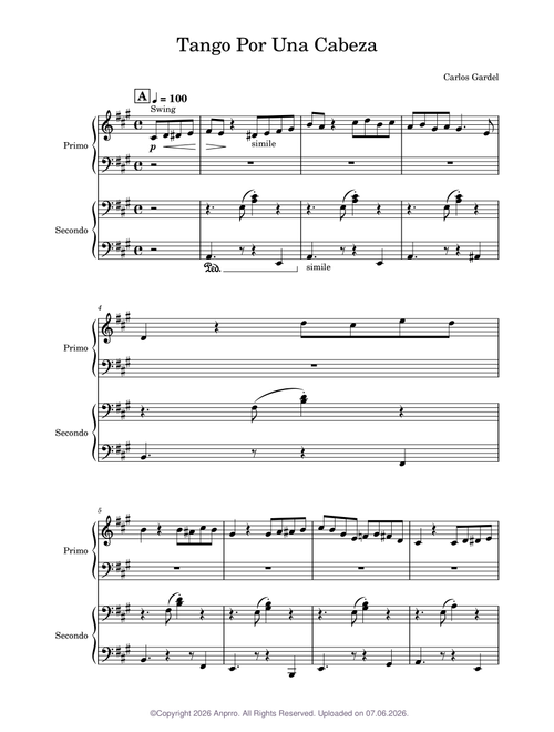 Tango Por Una Cabeza piano duet