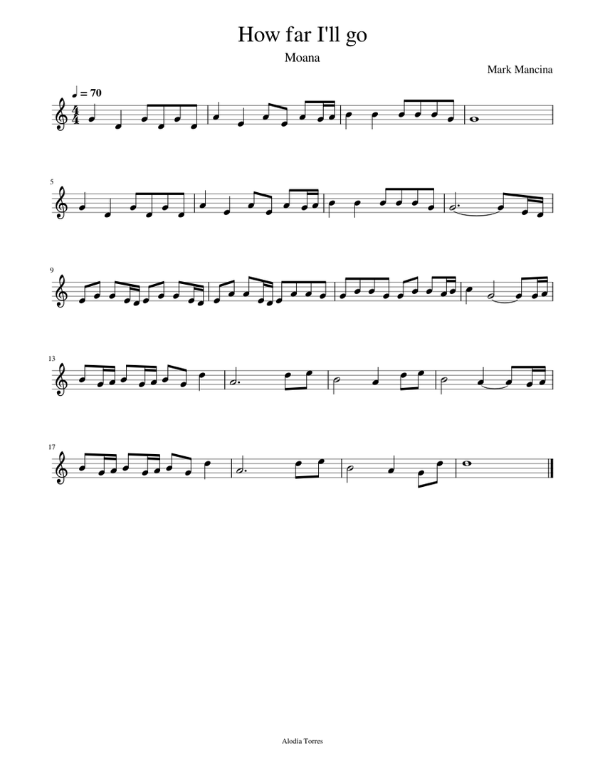 How far I'll go Sheet Music for Piano (Solo) easy | MuseScore.com