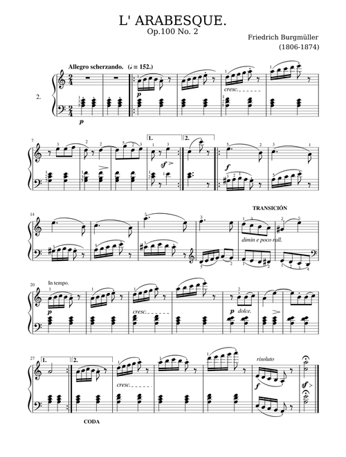 L'arabesque Friedrich Burgmuller Op. 100 No. 2
