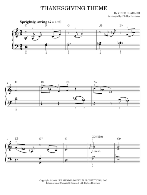 Thanksgiving Theme - Vince Guaraldi (Easy Piano)