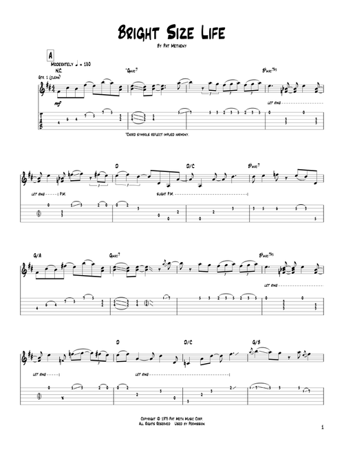 Bright Size Life - Pat Metheny (Guitar Tab)