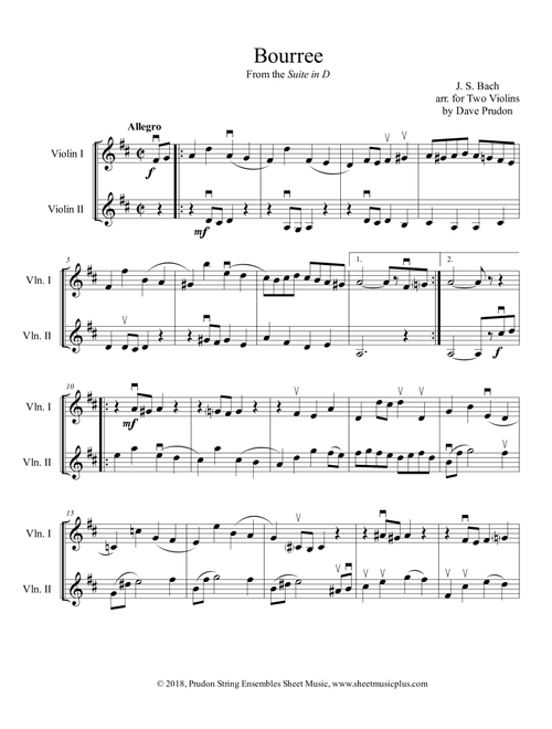 Bach Bourree for Two Violins (Arr. Dave Prudon) - J. S. Bach (Violin Duet)