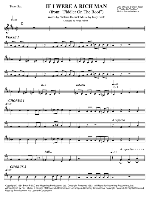 If I Were A Rich Man (Arr. Jorge Juárez) - Jerry Bock (Tenor Sax Solo)