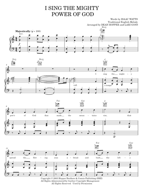I Sing The Mighty Power Of God - Isaac Watts, The Hoppers (Piano-Vocal-Guitar)