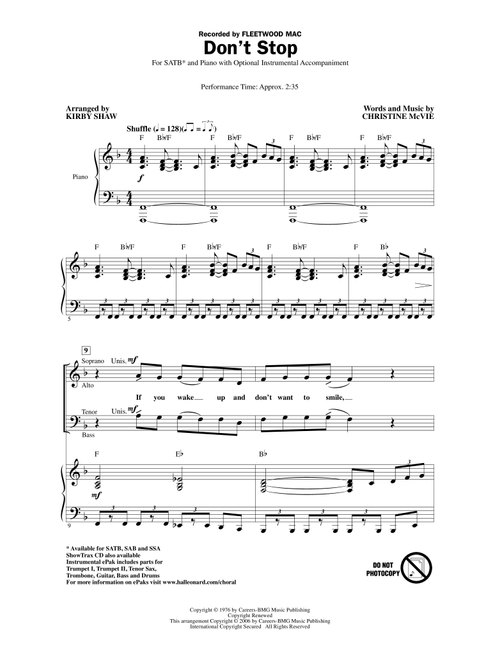 Don't Stop (Arr. Kirby Shaw) - Fleetwood Mac (Choral, SATB)