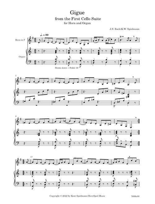 Gigue for Horn and Organ from the First Cello Suite - J.S. Bach/Spielmann