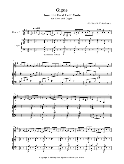 Gigue for Horn and Organ from the First Cello Suite - J.S. Bach/Spielmann