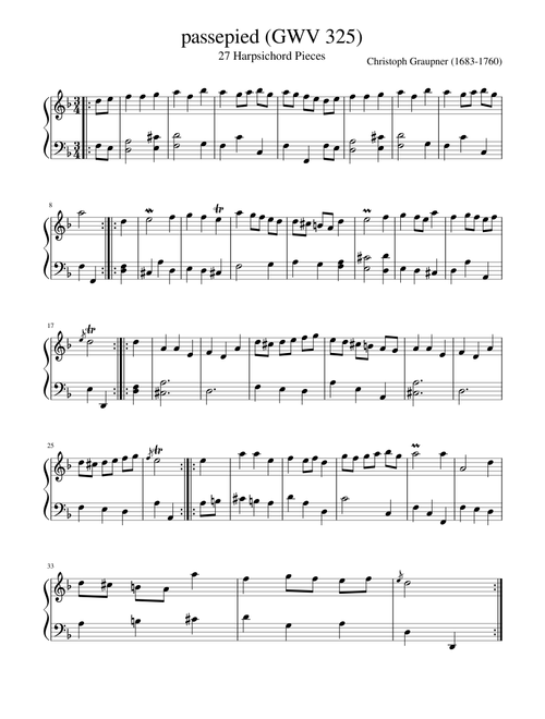 27 HARPSICHORD PIECES BY CHRISTOPH GRAUPNER (1683-1760) sheet