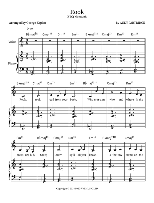 Rook (Arr. George Kaplan) - XTC (Piano Vocal)