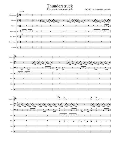 Thunderstruck for drumline and mallets