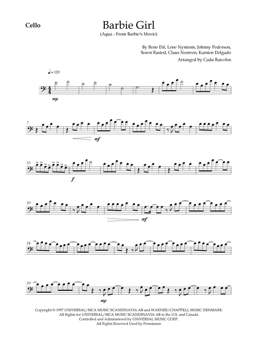 Barbie Girl (Arr. Cadu Barcelos) - Aqua (Cello Solo)