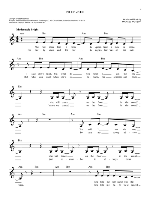 Billie Jean - Michael Jackson (Easy Lead Sheet - Fake Book)
