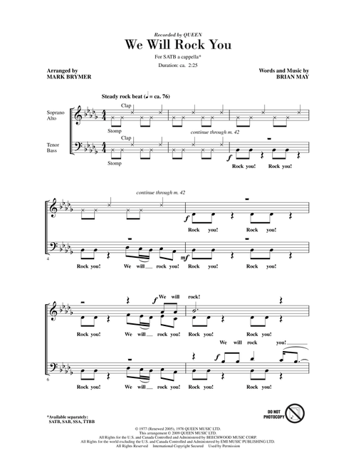 We Will Rock You (arr. Mark Brymer) - Queen (Choral, SATB)