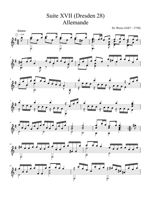 S.L. Weiss -  Suite XVII for Lute - Transcribed for Guitar by Ruggero Chiesa