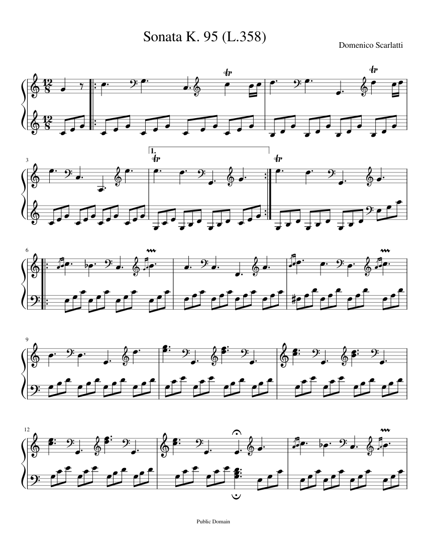 Sonata K. 95 Domenico Scarlatti Sheet Music for Piano (Solo) easy