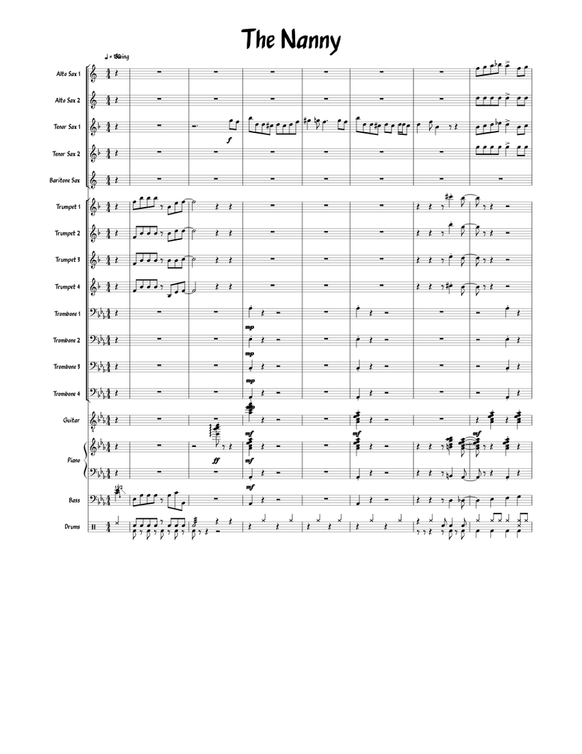 The Nanny Theme Song Sheet Music for Piano, Trombone, Saxophone alto