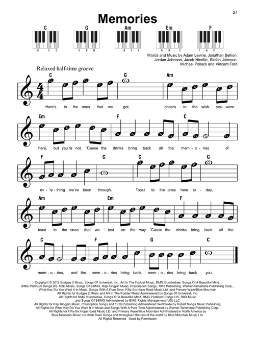 Memories - Maroon 5 (Super Easy Piano)
