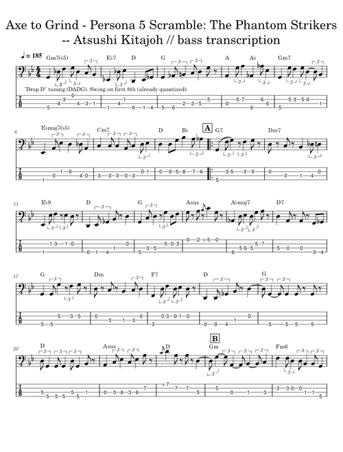 Axe to Grind - Persona 5 Scramble: The Phantom Strikers – Atsushi Kitajoh // bass transcription