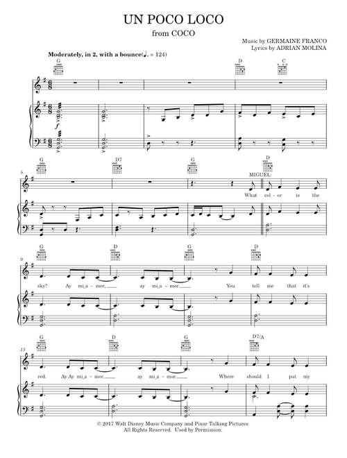 Coco - Un Poco Loco (Piano-Vocal-Guitar)