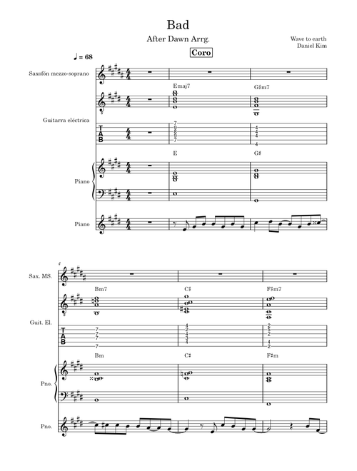 Bad – wave to earth (웨이브 투 어스) (E major)