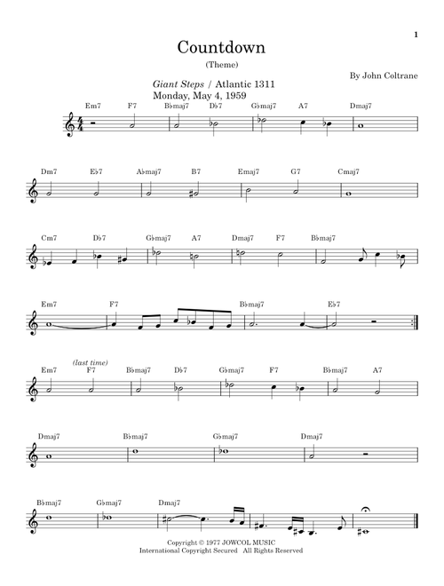 Countdown (Arr. Masaya Yamaguchi) - John Coltrane (Tenor Sax Transcription)