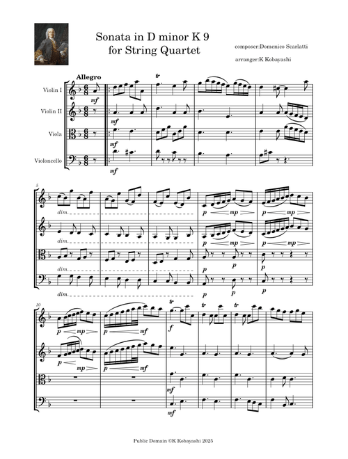 Sonata in D minor K 9 for String Quartet - Domenico Scarlatti