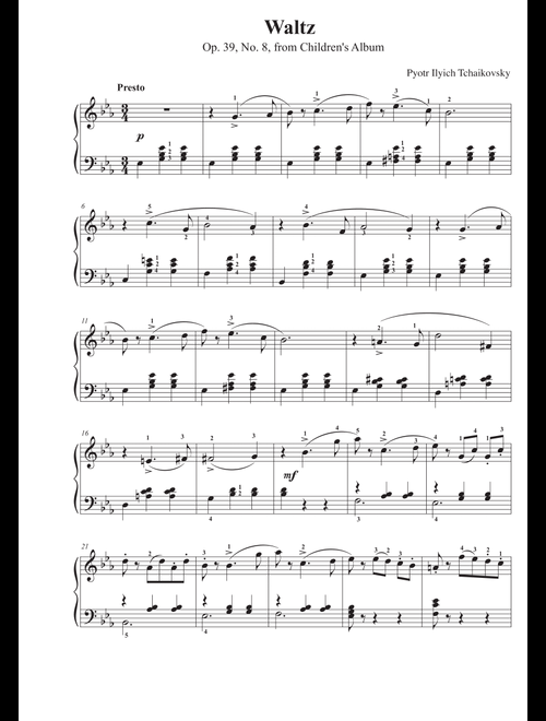 Tchaikovsky - Waltz, Op. 39 - Children's Album (Arr. Avgusta Udartseva) (Piano Solo)