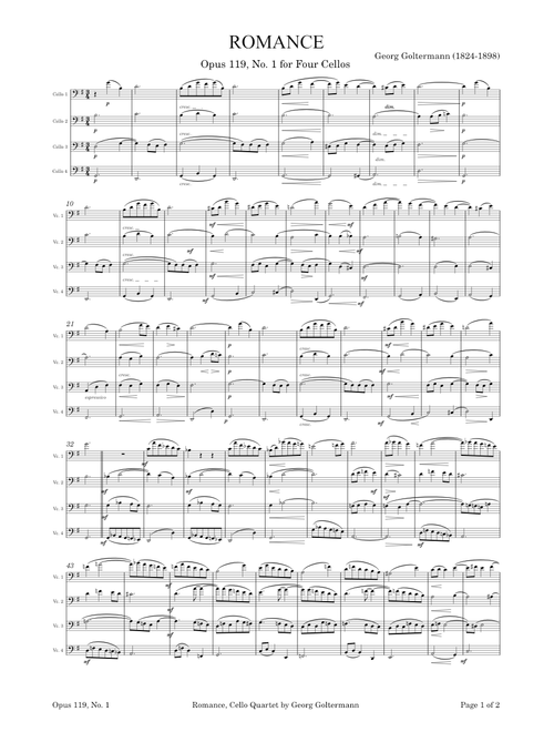 Romance, Opus 119, No.1 for Four Cellos – Georg Goltermann