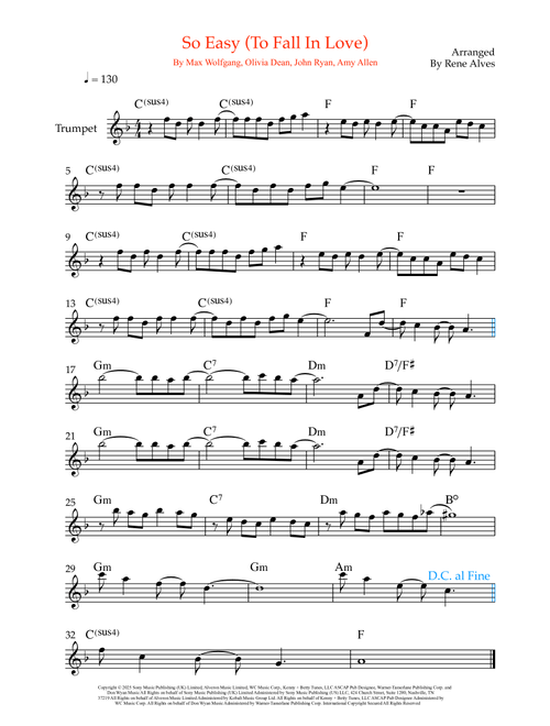 So Easy (To Fall In Love) (Arr. Rene Alves) - Olivia Dean (Trumpet Solo)