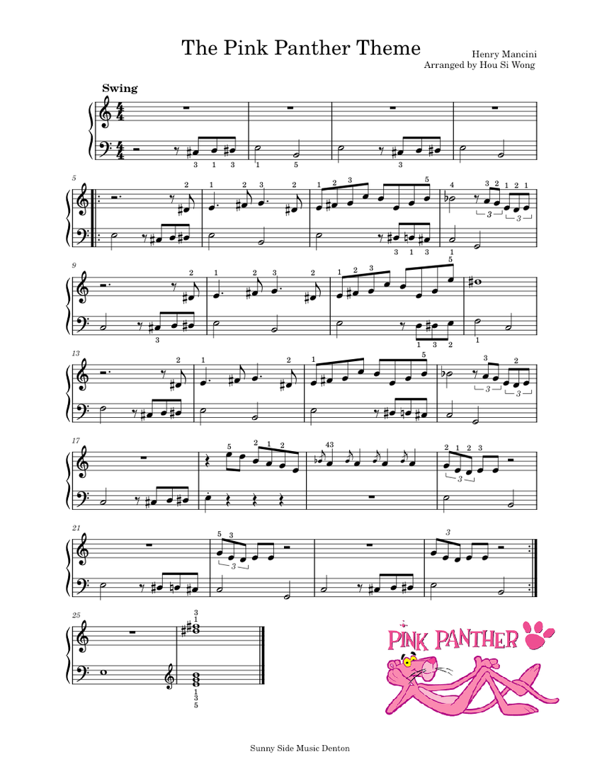 The Pink Panther Theme Henry Mancini Sheet Music For Piano Solo 9716