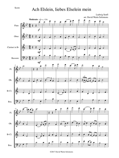 Ach Elslein, liebes Elselein mein for wind quartet (Arr. David Warin Solomons) - Ludwig Senfl (Woodwind Ensemble)