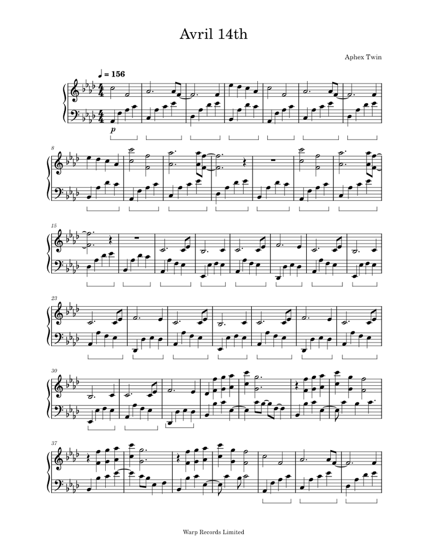 Avril 14th Aphex Twin Sheet music for Piano (Solo)