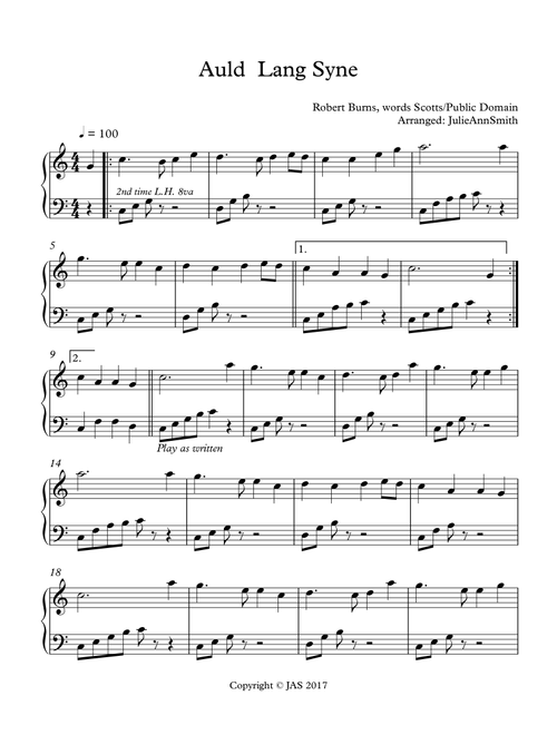 Auld Lang Syne (Arr. JulieAnn Smith) - Robert Burns words Scotts (Instrumental Duet)