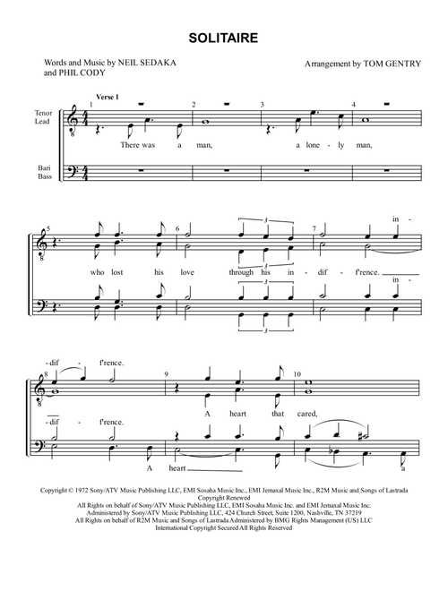 Solitaire (Arr. Tom Gentry) - Clay Aiken (Choral, TTBB)