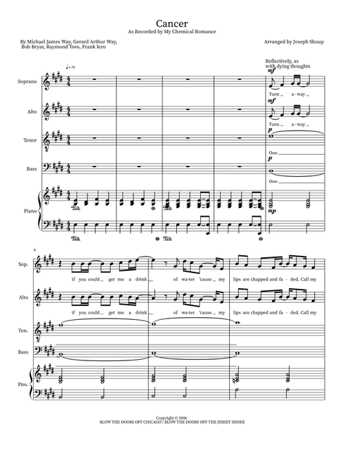 Cancer (Arr. Joseph Shoup) - Raymond Toro, Frank Iero, Bob Bryar (Choral, SATB divisi)
