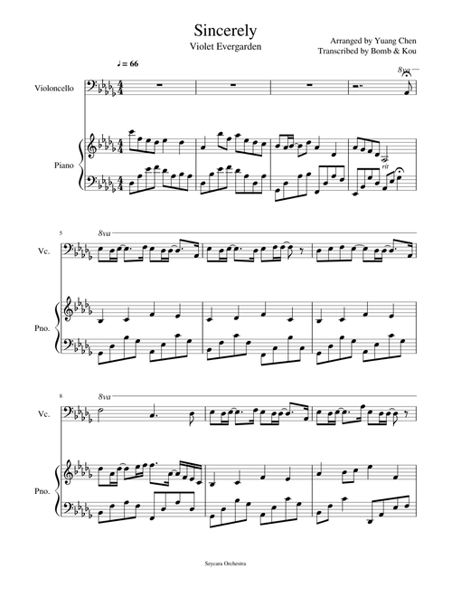 Sincerely | Violet Evergarden | Seycara Orchestra | Piano + Cello