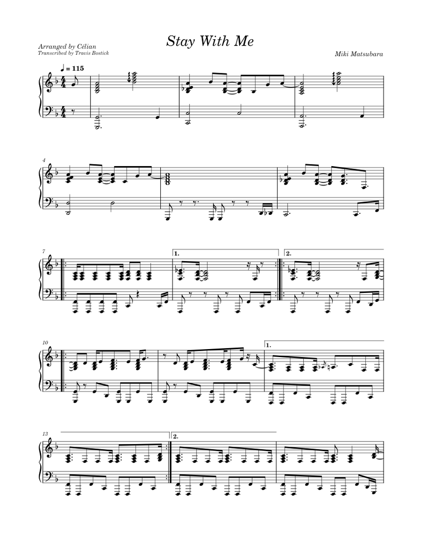 Stay With Me Miki Matsubara Sheet music for Piano (Solo)