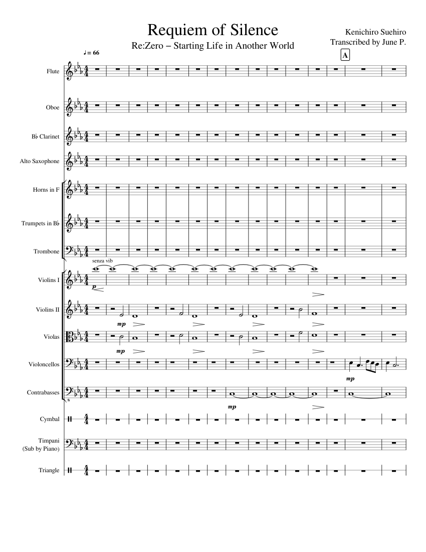 Requiem of Silence - Re: zero Sheet Music for Trombone, Flute