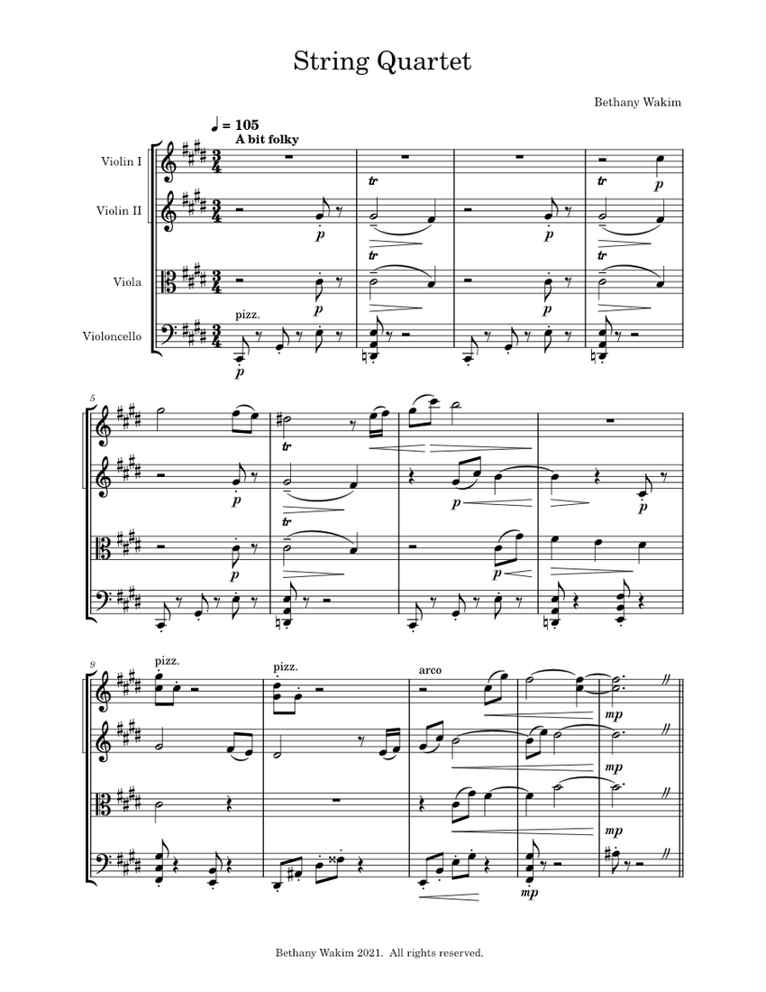string quartet Sheet music for Violin, Viola, Cello (String Quartet ...