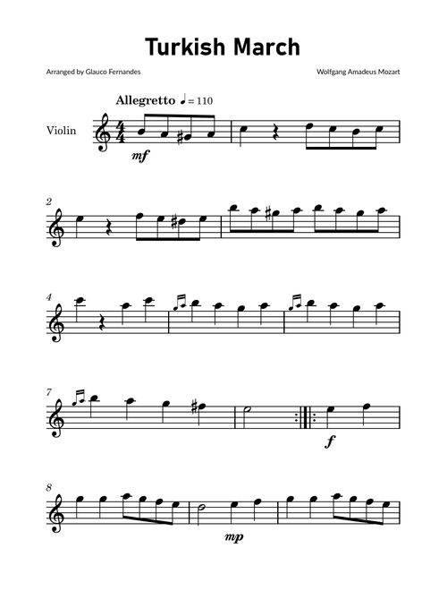 Turkish March by Mozart - Violin Solo (Arr. Glauco Fernandes) - Wolfgang Amadeus Mozart (Violin Solo)
