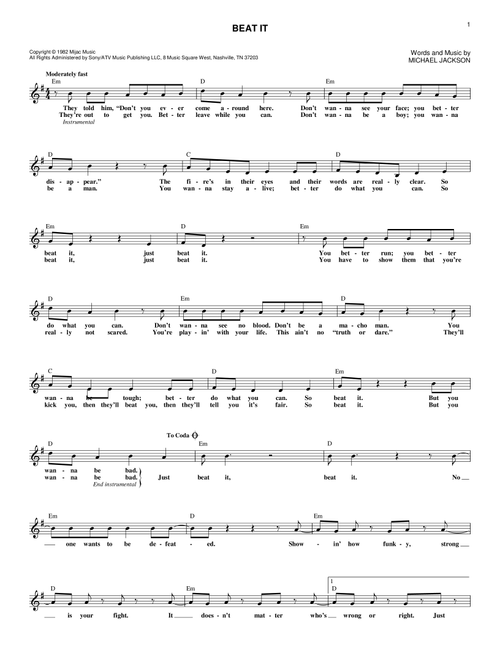 Beat It - Michael Jackson (Lead Sheet - Fake Book)