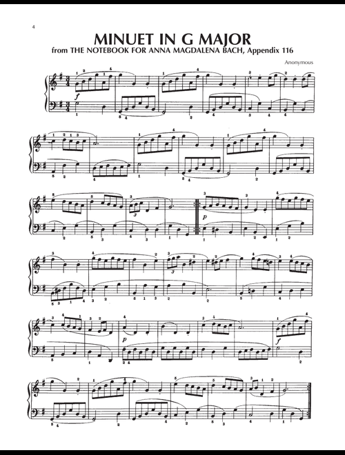 Minuet In G Major, BWV Appendix 116 - Notebook for Anna Magdalena Bach (Piano Solo)
